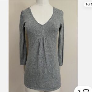 Banana Republic Women Grey 3/4 Sleeve Lightweight Knit Sweater V Neck Top S